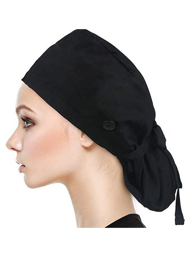 قبعة العمل مع أزرار و sweatband قابل للتعديل ، قبعات العمل القطنية مع حزمة ذيل حصان قابلة للتعديل ، أغطية الرأس قبعات الاستحمام ، القبعات الخلفية الشريط الشريط Sweatband للنساء الشعر الطويل - Image 1